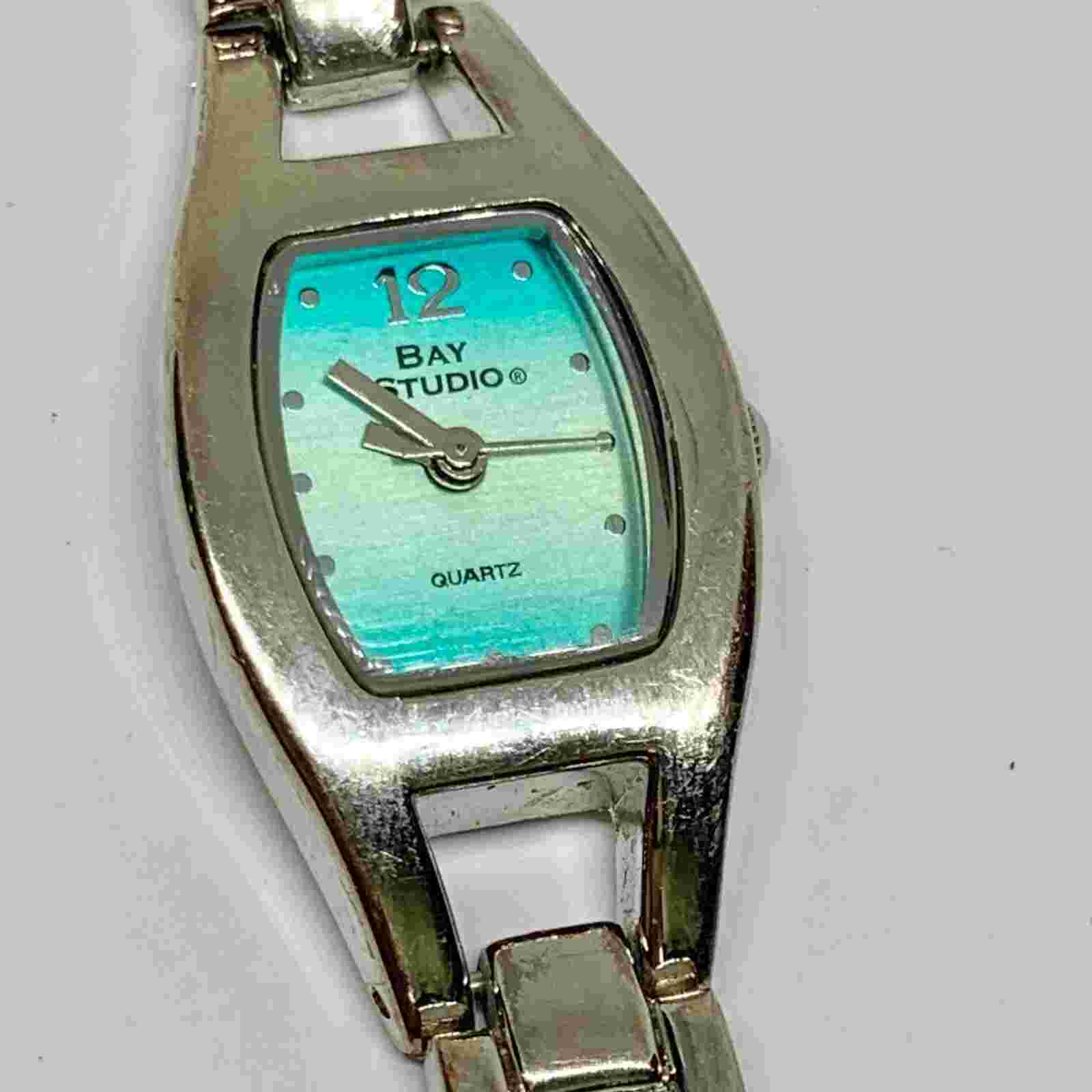 Bay studio women’s watch 19mm silver tone blue dial , bracelet size 6” running
