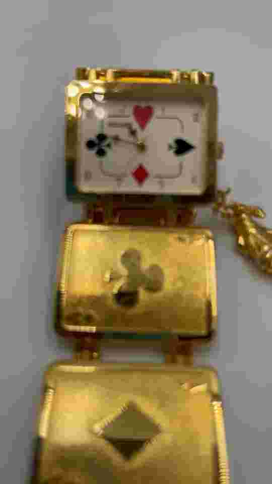Pedre Gold Tone VTG Poker Playing Card Watch With Box Japan Movement Works 1994