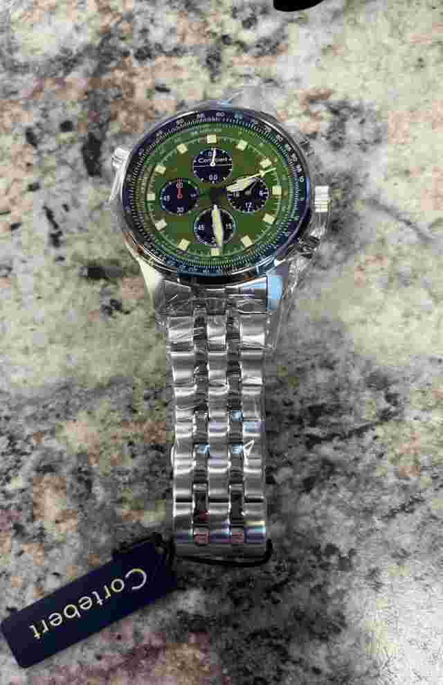 *NEW*Cortebert Potez Grteen Watch with Inner Turning Pilot Slide Rule Bezel