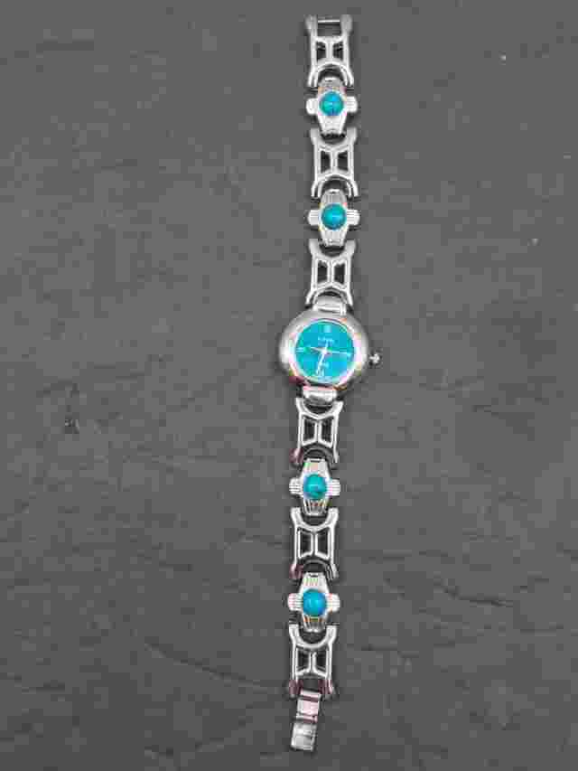 Vtg FUTURA Southwestern Style "Turquoise" Stainless Steel Womens Watch RUN GREAT
