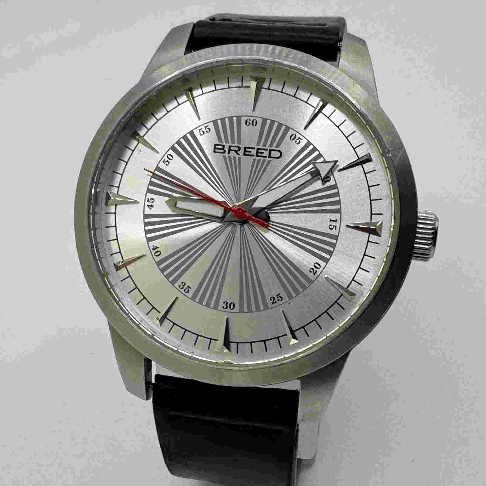 Breed Quartz Watch Men 50m Silver Steel Japan Movt Leather Analog New Battery