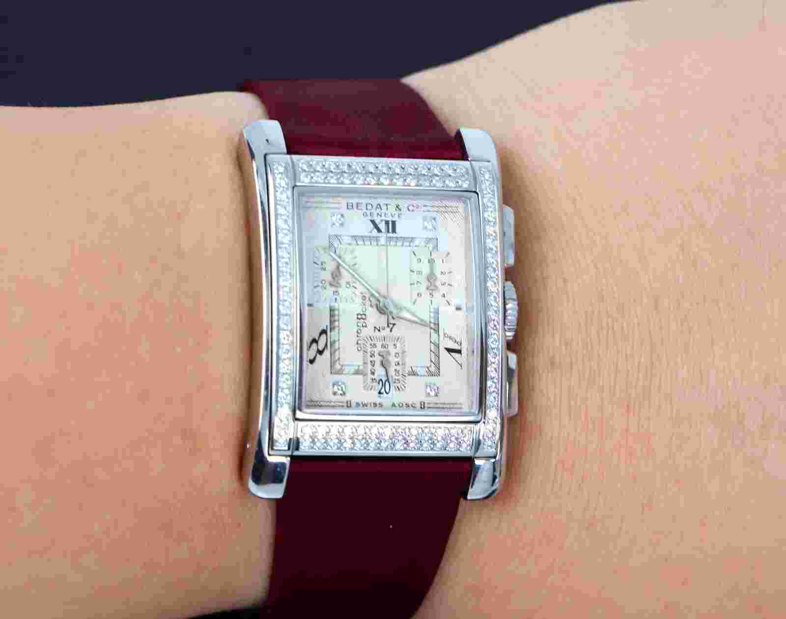 Men Bedat & Co No. 7 Round Diamond Chronograph Rectangle Steel Quartz Watch 778