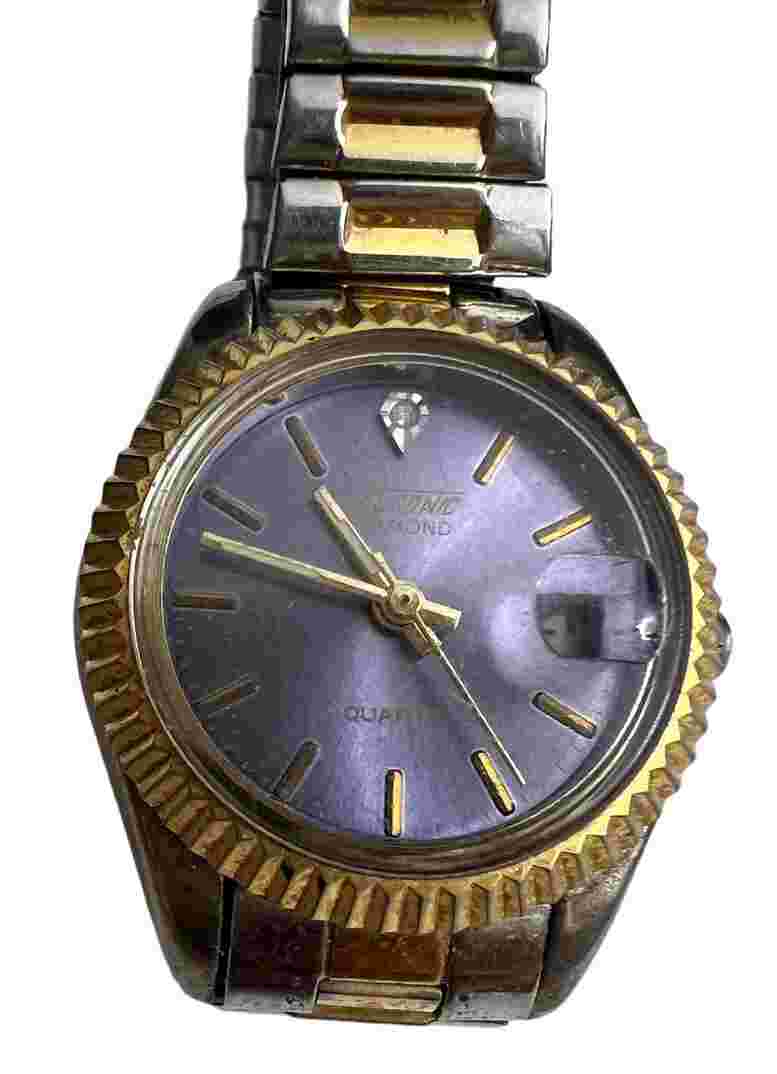 Vintage Nelsonic Diamond Watch Womens Gold Tone Stainless Steel Expandable Band