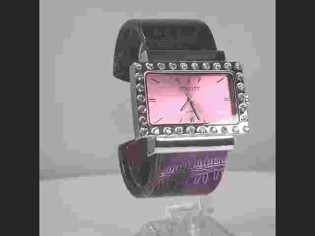 Purple Watch With Sparkly Glitter Rhinestones Around Dial. Purple Cuff Band.