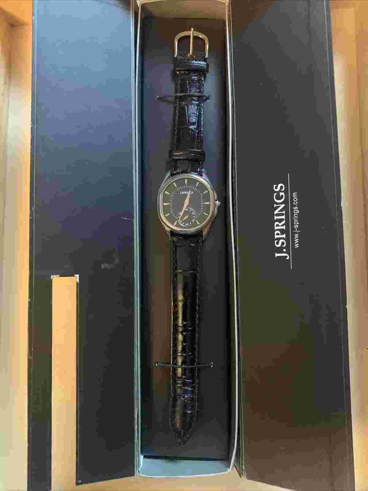 J SPRINGS - Men's Black & Silver Watch - Black Leather Wrist Band - in Box