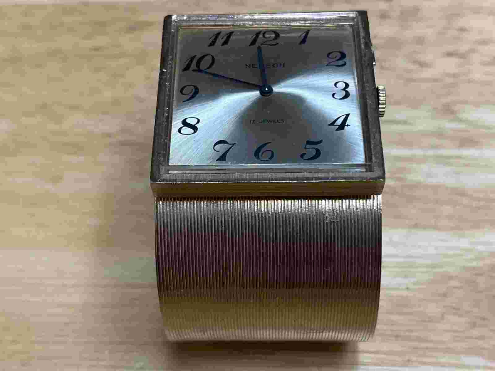 Vintage Nelson Lady 17J Gold Tone Square Cuff Bangle Hand-Wind Mechanical Watch