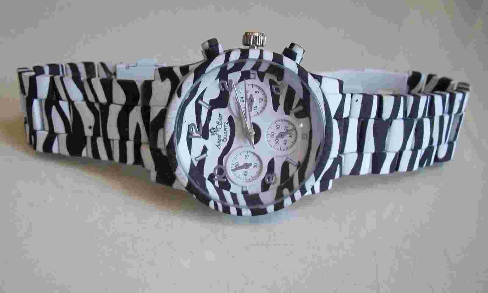 Black & White Zebra Print Boyfriend Fashion Women's/Girl's Dressy Casual Watch