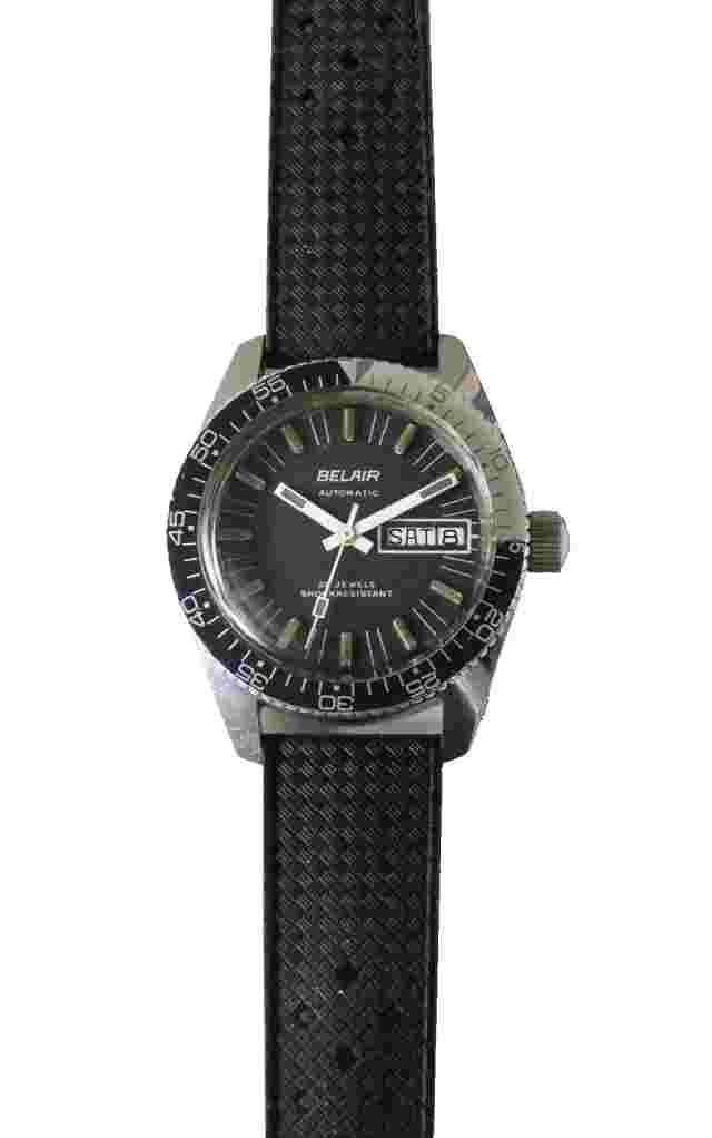 Vintage Diver Watch BELAIR Automatic 25 Jewels ALL STAINLESS STEEL Day Date '70s