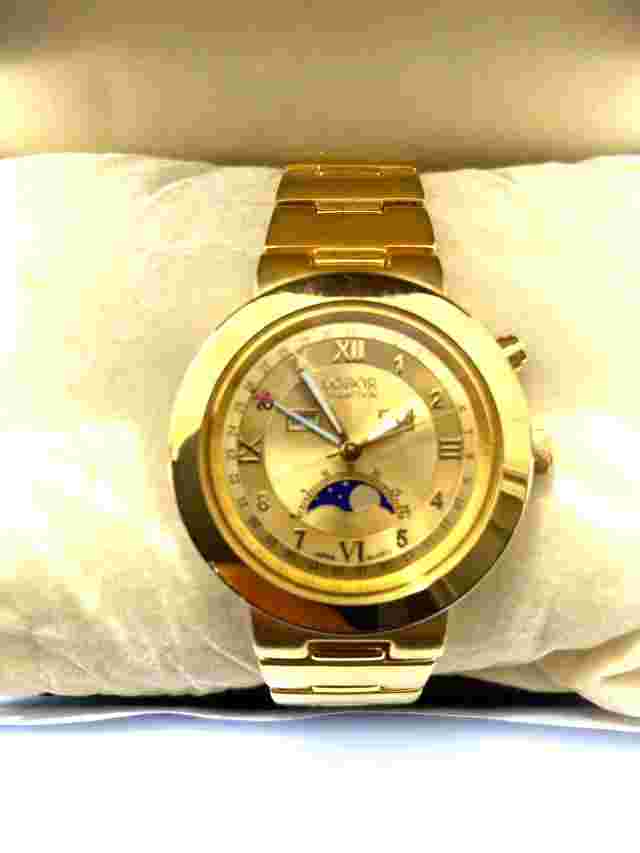 Lobor Collection Vintage Unisex Gold Plated Moon Phase Watch & Box