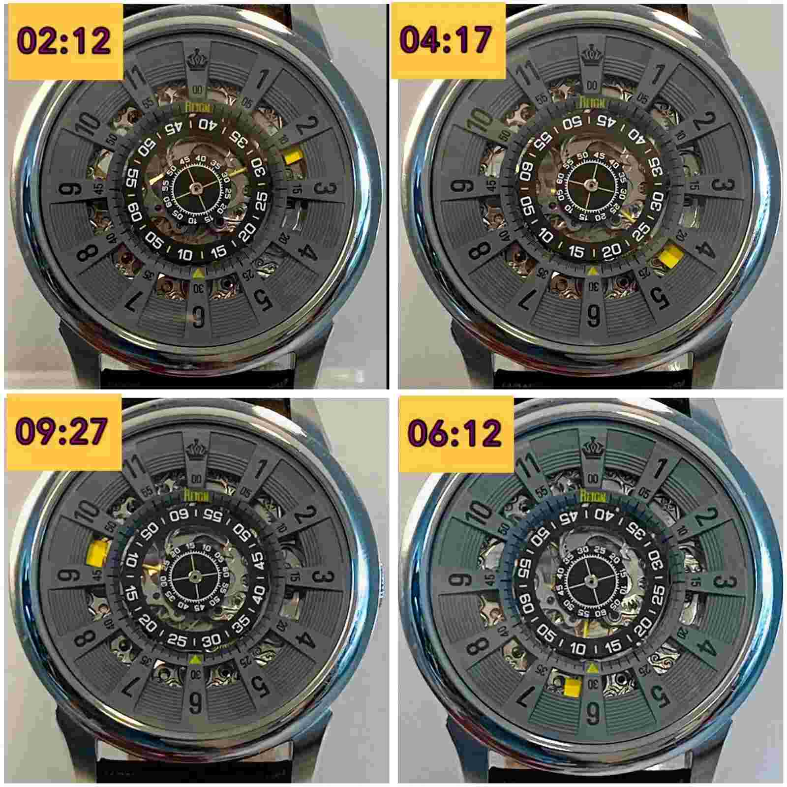 42mm Auto MYSTERY HANDS Gray/Yellow  Skeletonized Dial MONARCH REIGN Mens Watch