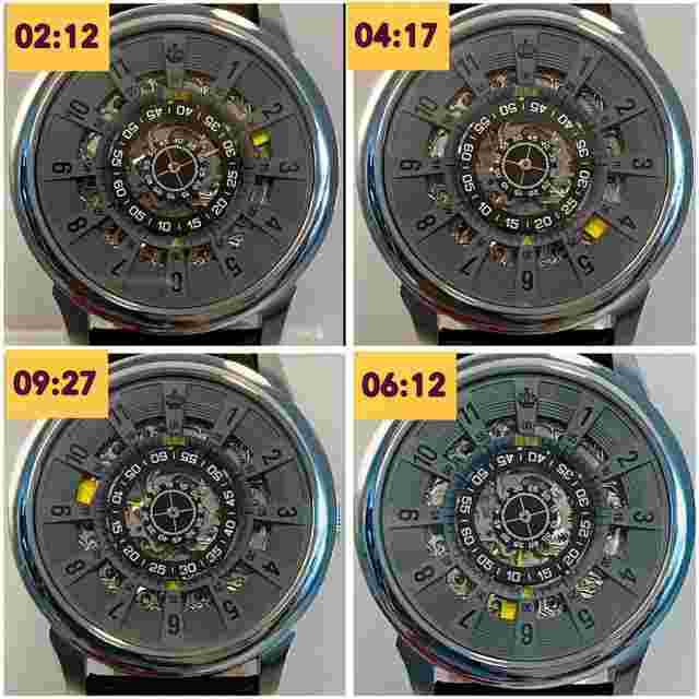 42mm Auto MYSTERY HANDS Gray/Yellow  Skeletonized Dial MONARCH REIGN Mens Watch