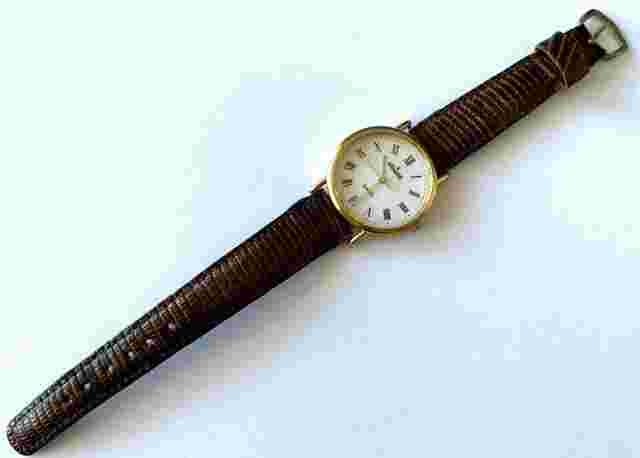 Visage 16631 Quartz White Dial Gold Tone Case Brown Band Men's Wrist Watch Runs