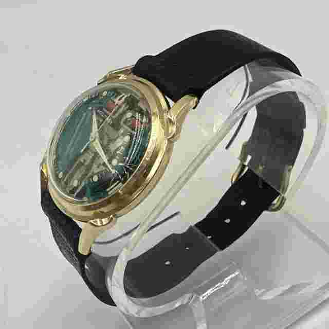 RUNNING 1961 Bulova Accutron 214 14k YELLOW GOLD Spaceview Mens Wrist Watch