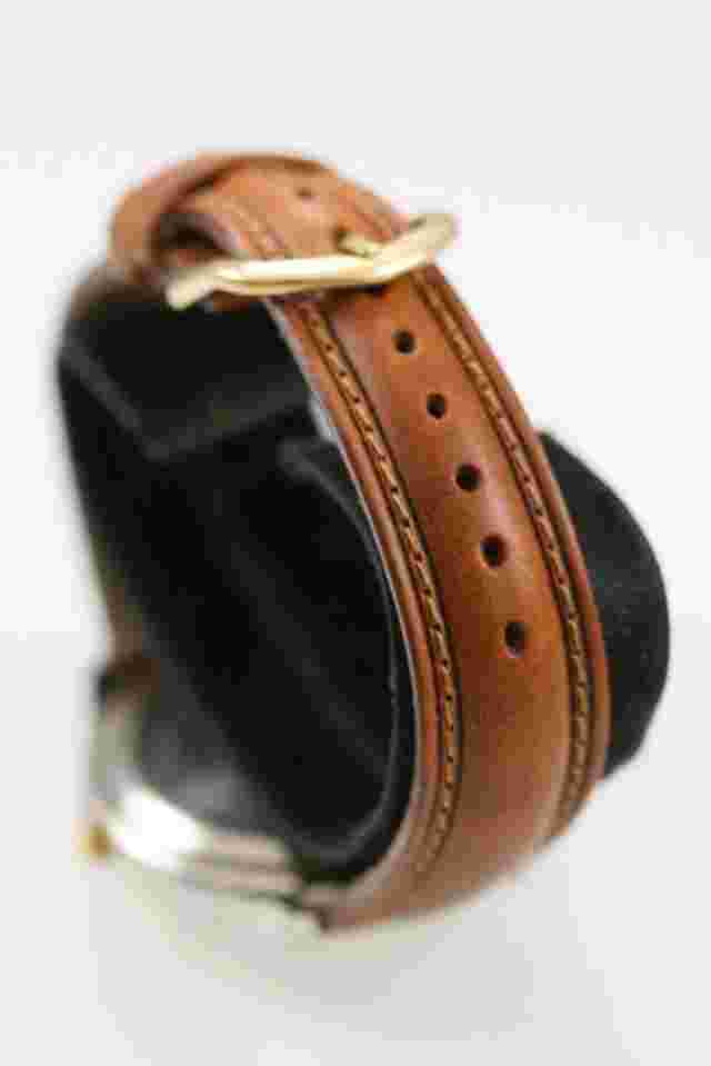 Times Square Men Watch Silver Gold Stainless Leather Brown WR Date White Quartz