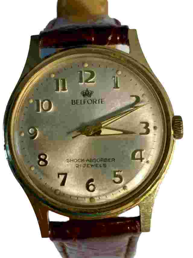 Belforte  Serie#9045 21Jewels 5Micron Gold Electroplate Shock AbsorbMen’s Watch