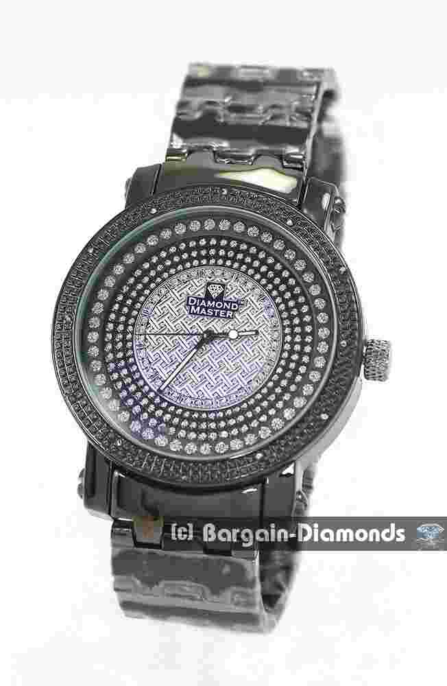 Mens Natural Diamond Black Business Clubbing Watch Bling Dial 8.5" Bracelet