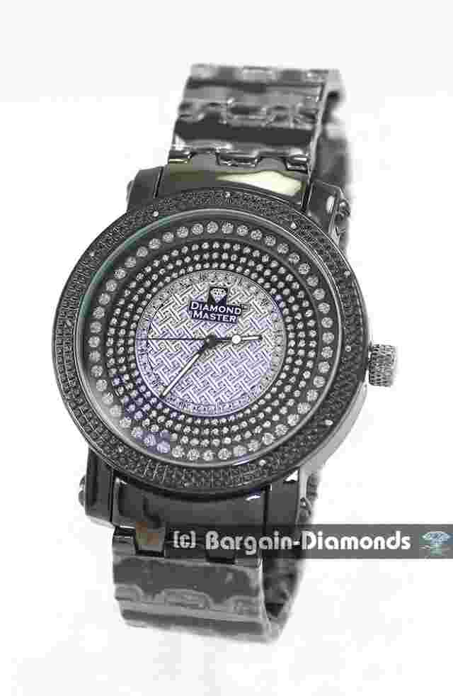 Mens Natural Diamond Black Business Clubbing Watch Bling Dial 8.5" Bracelet