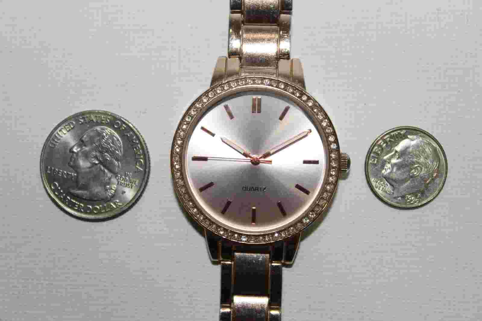 Aeropostale Rose Gold Ladies Watch Clear Rhinestones Bracelet NWOT