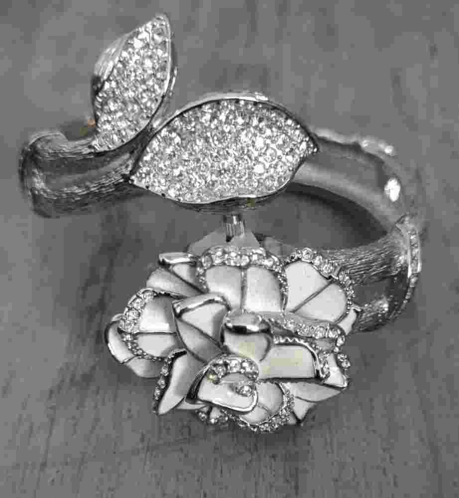JOAN RIVERS Pave Gardenia Hinged Crystal Enamel 25TH Anniversary Watch NIB