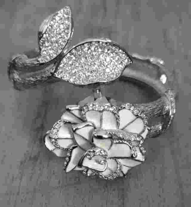JOAN RIVERS Pave Gardenia Hinged Crystal Enamel 25TH Anniversary Watch NIB