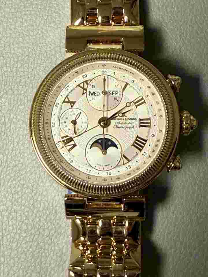 Jacques Lemans Triple Calendar Moonphase Chronograph Yellow Plated Gold