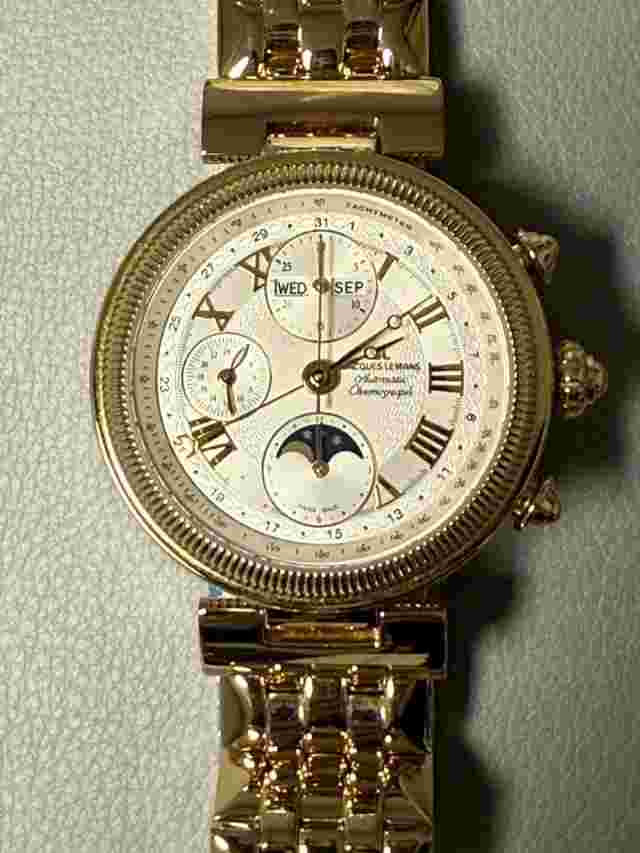 Jacques Lemans Triple Calendar Moonphase Chronograph Yellow Plated Gold