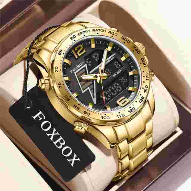 LIGE FOXBOX Men Digital Watch Steel Wristwatch Military Shockproof Males Watch