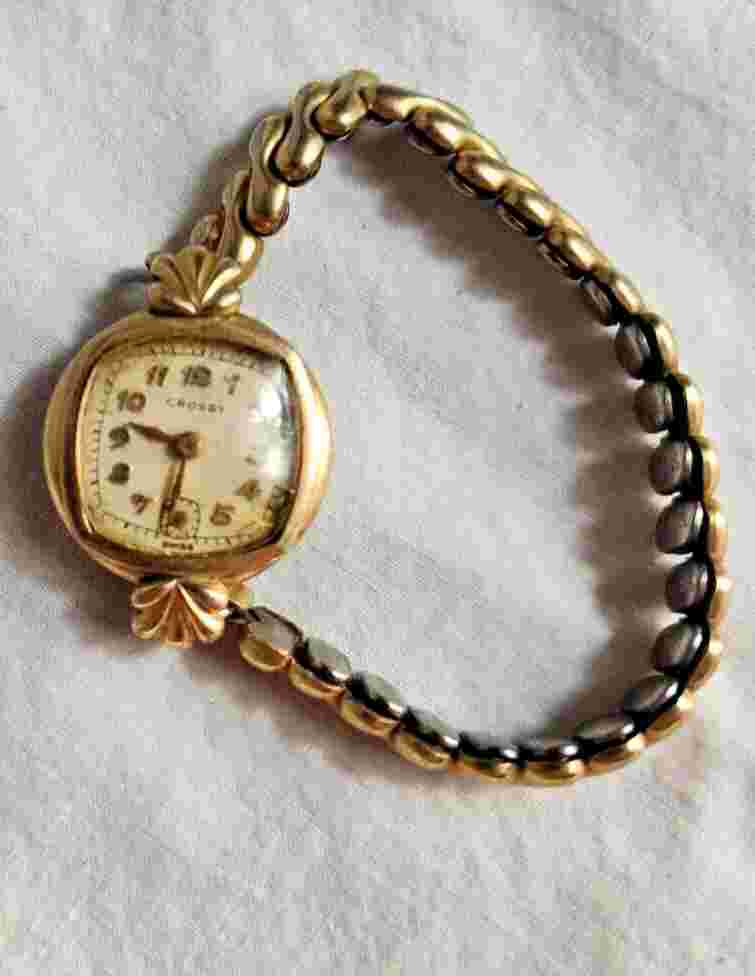 Vintage Ladies 10K RGP Crosby watch w/ 10K RGP band, no crown 4 PARTS or REPAIR