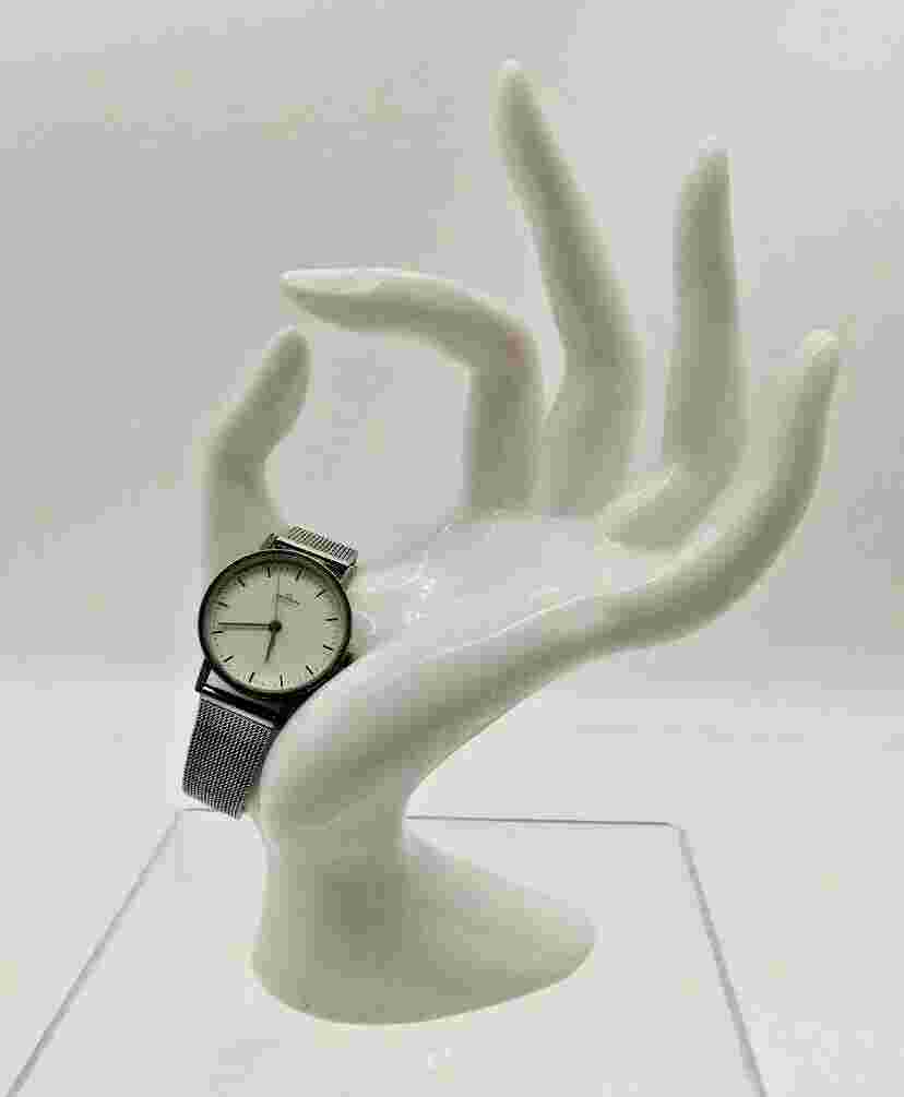 Skagen Denmark 11SCS Round White Case Silver Tone Milanese Mesh Bracelet Watch