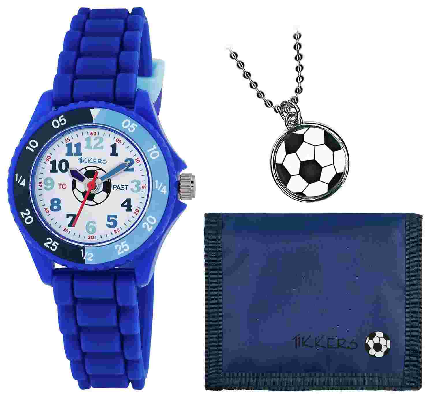 Tikkers Blue Football Tell the Time Watch with blue Wallet and Pendant