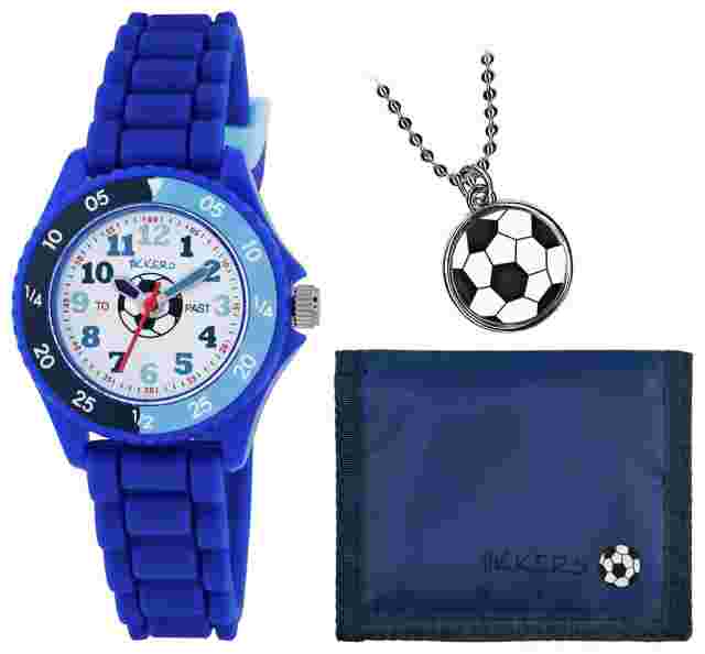 Tikkers Blue Football Tell the Time Watch with blue Wallet and Pendant