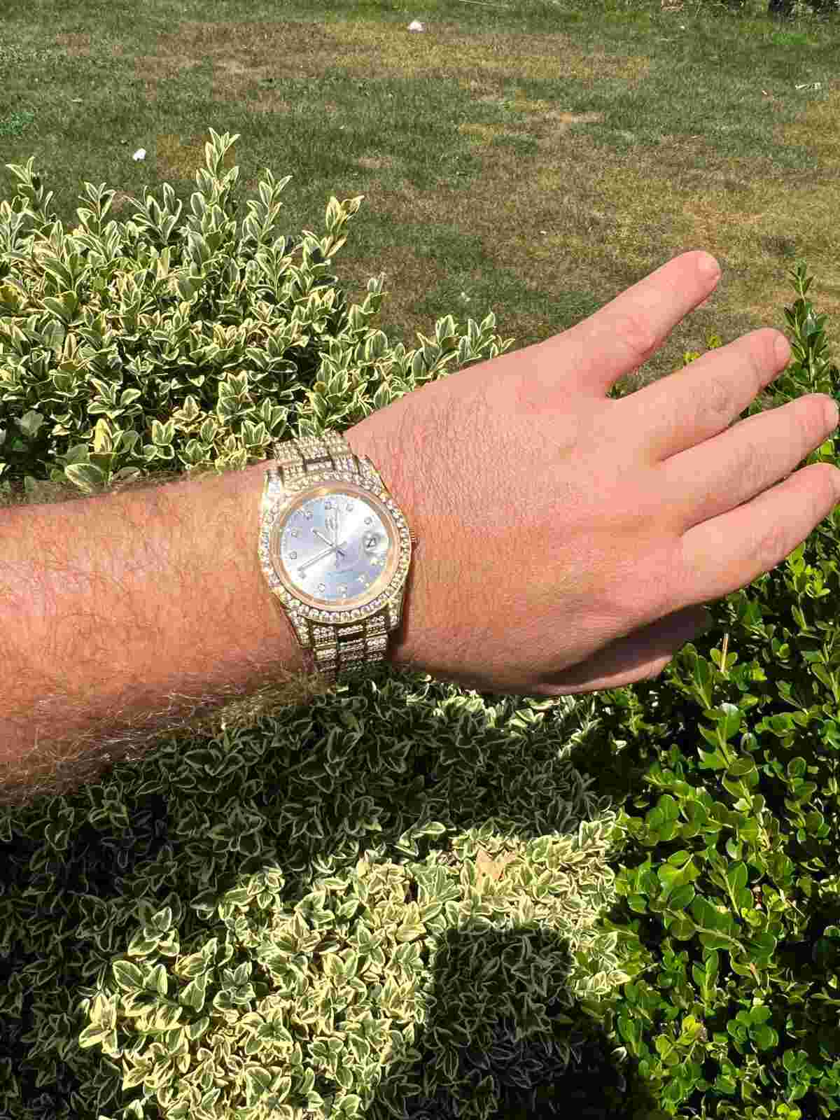 Real 13.3ct MOISSANITE Automatic Presidential Watch Gold Iced Hip Hop Pearl Face