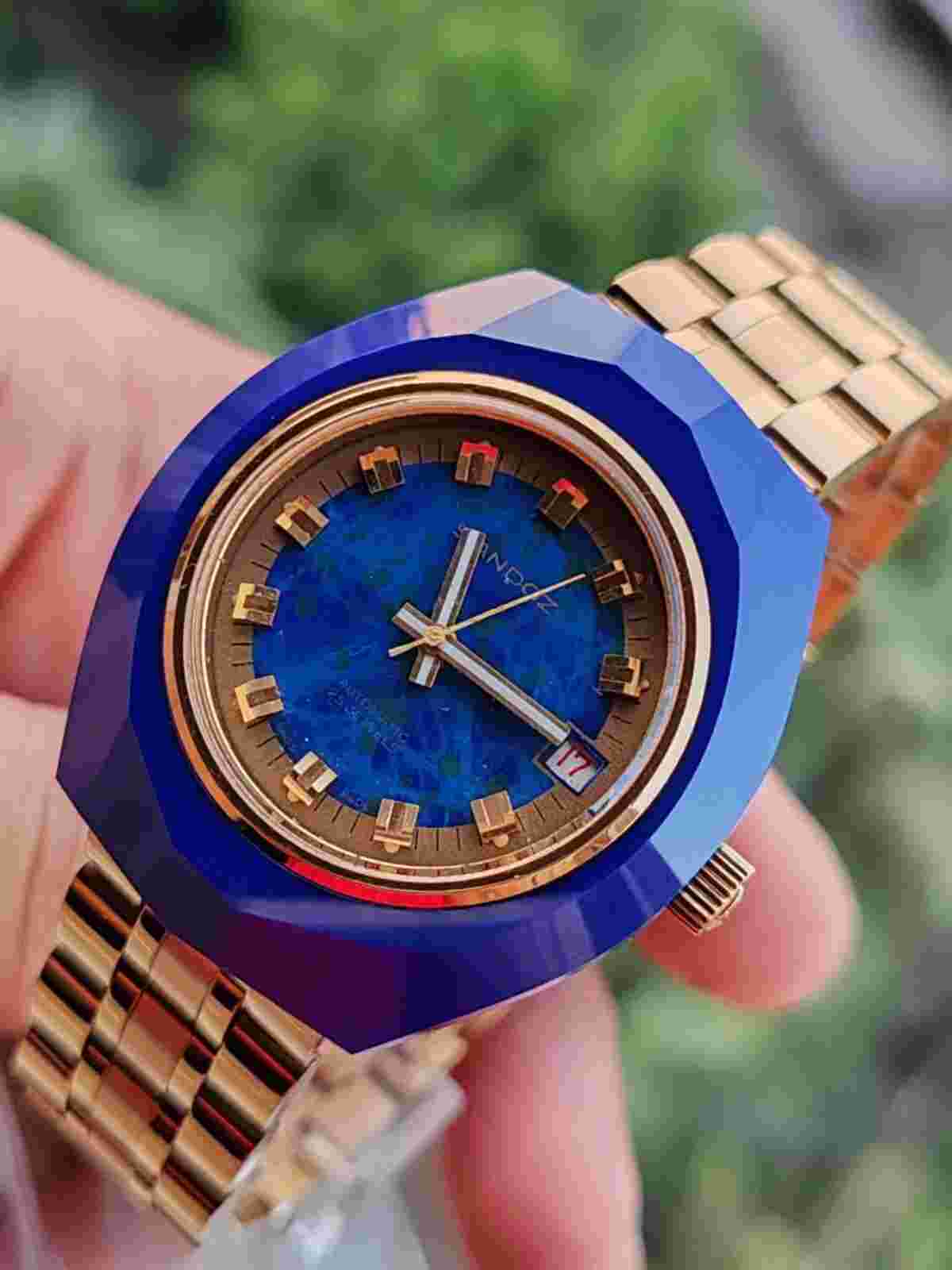 Sandoz Automatic Full Blue Ceramic Case Rare Blue Dial Vintage 1980s