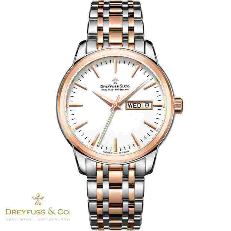 Dreyfuss & Co DGB00127/02 1890 rose gold silver Stainless Steel Men's Watch NEW