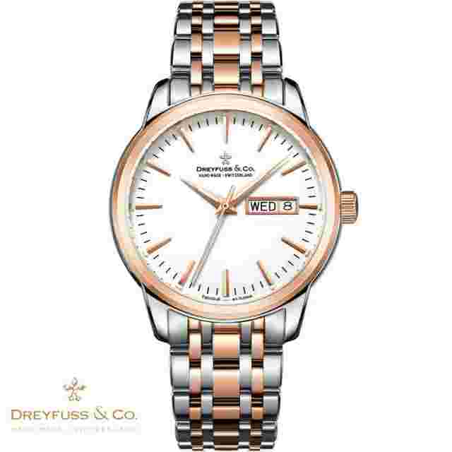 Dreyfuss & Co DGB00127/02 1890 rose gold silver Stainless Steel Men's Watch NEW