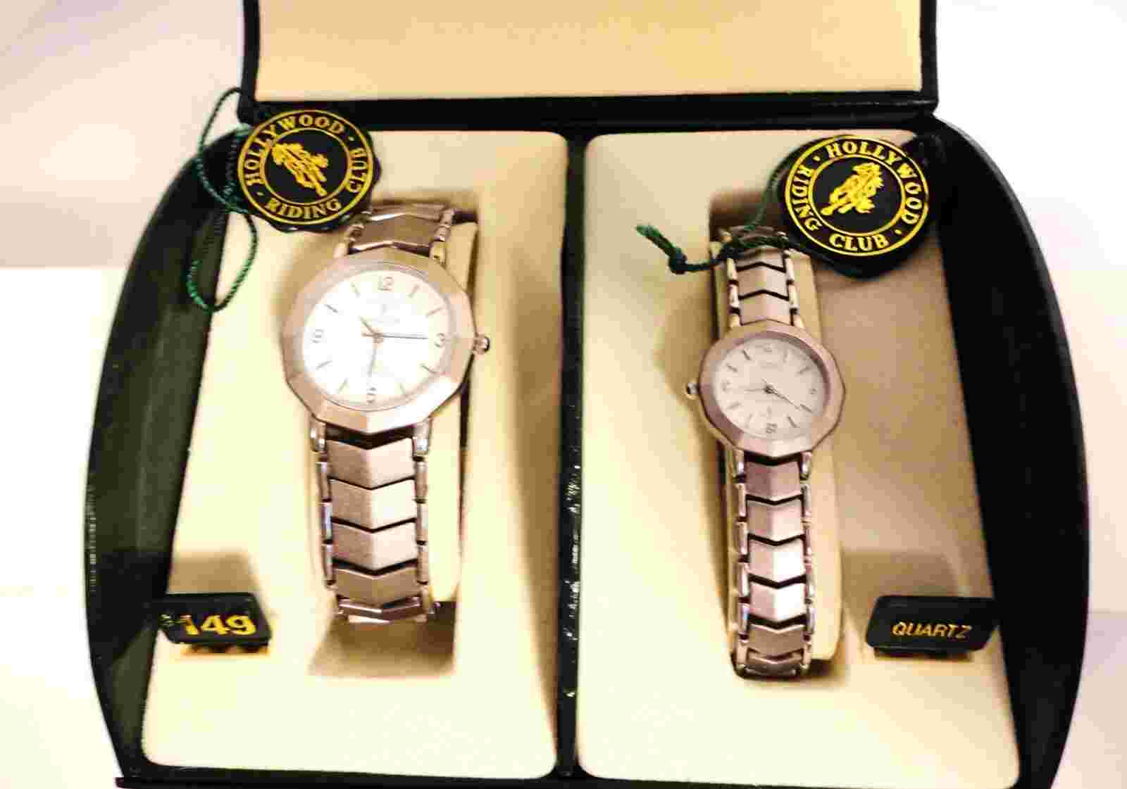 MIB MATCHING MAN AND WOMAN'S WRIST WATCHES HOLLYWOOD RIDING CLUB