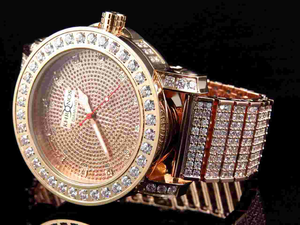 Mens Rose Gold Over Steel Khronos/Joe Rodeo Custom Bezel And Band Diaomond Watch