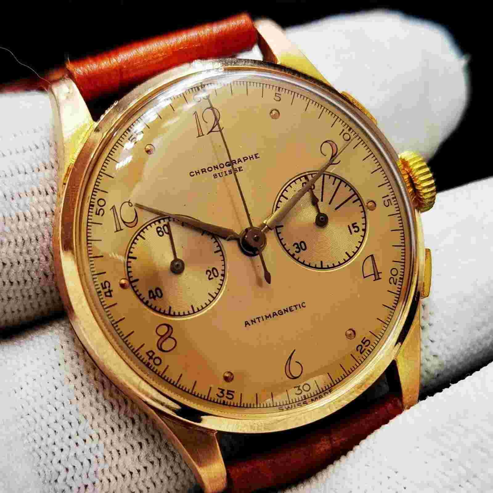 CHRONOGRAPHE SUISSE - SOLID 18K / 750 GOLD - VINTAGE -  WATCH - SWISS MADE