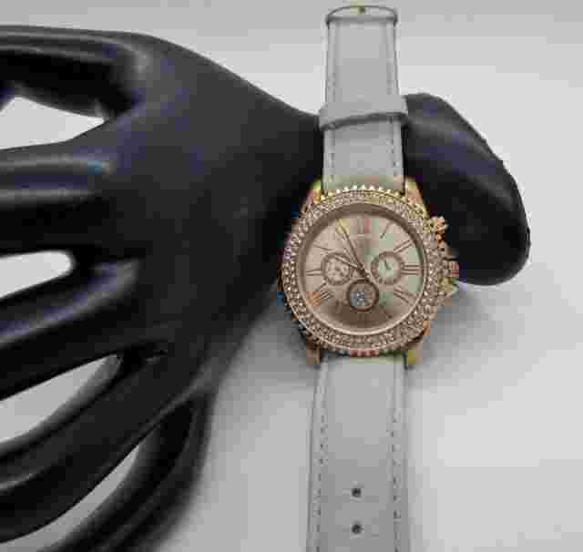 Women's INC Watch Analog with White Crystals and White Leather Watch Band