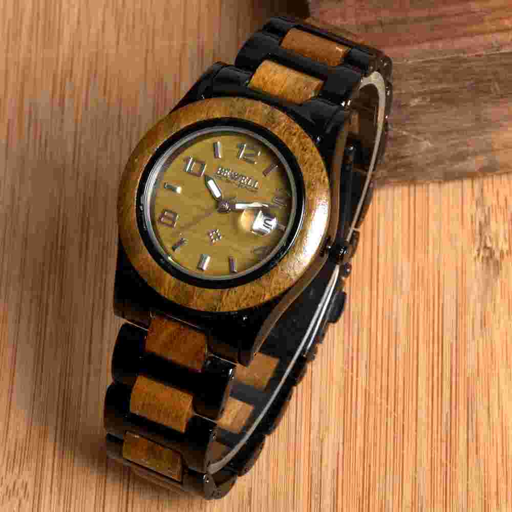 Bewell Women's Natural Wood/Metal Watch 34MM Case Two-Tone 30M WR Japan Movt
