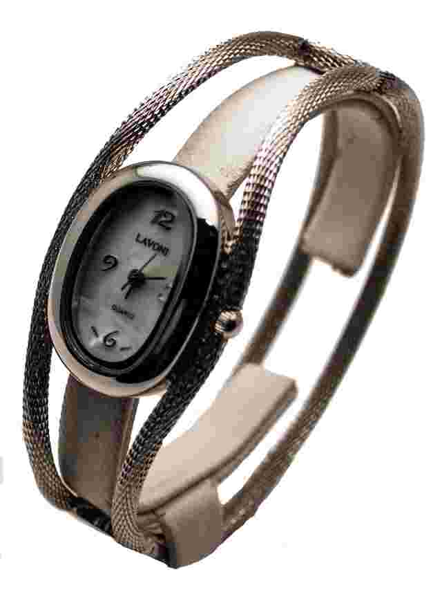 LAVONI: WOMEN VINTAGE ANTIQUE LOOK WIRE BANGLE BRACELET ANALOG OVAL QUARTZ WATCH