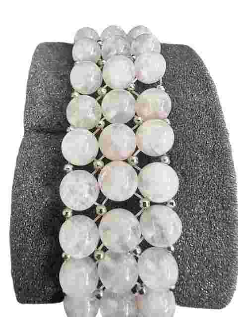 Women's GEM ESSENCE Pink Bead Silver Tone Stretch Band Watch New Battery