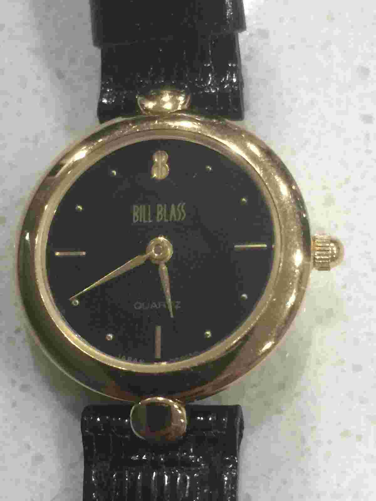Vintage Bill Blass  Gold Tone Black Leather Analog Watch