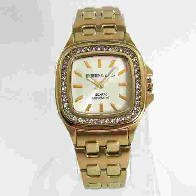 Dyrberg/Kern Square Gold Women's Wrist Watch Quartz Diamonds Steel Bracelet