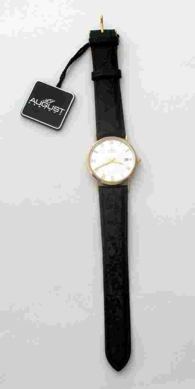 14k Yellow Gold August Steiner Men's Quartz Watch Leather Band New In Box