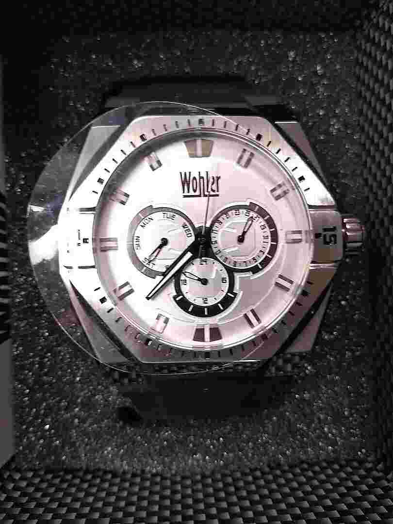 NEW Wohler 0348M-WHT Men's Reinhard Collection Black/White Day Silicone Watch