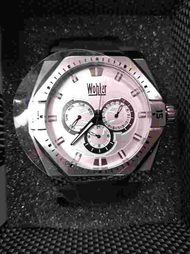 NEW Wohler 0348M-WHT Men's Reinhard Collection Black/White Day Silicone Watch