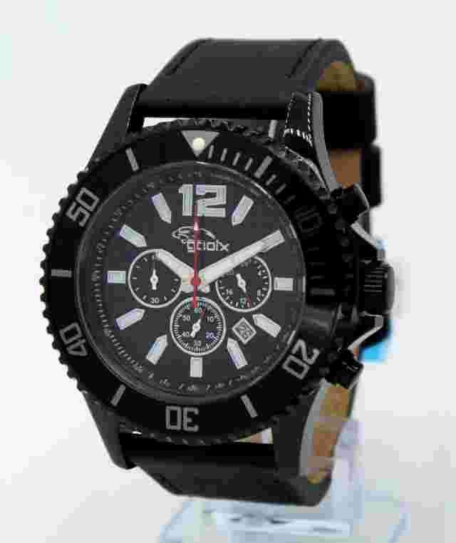 Gooix Men's Watch GX0600500B Chronograph Stainless Steel 10ATM Leather Strap New