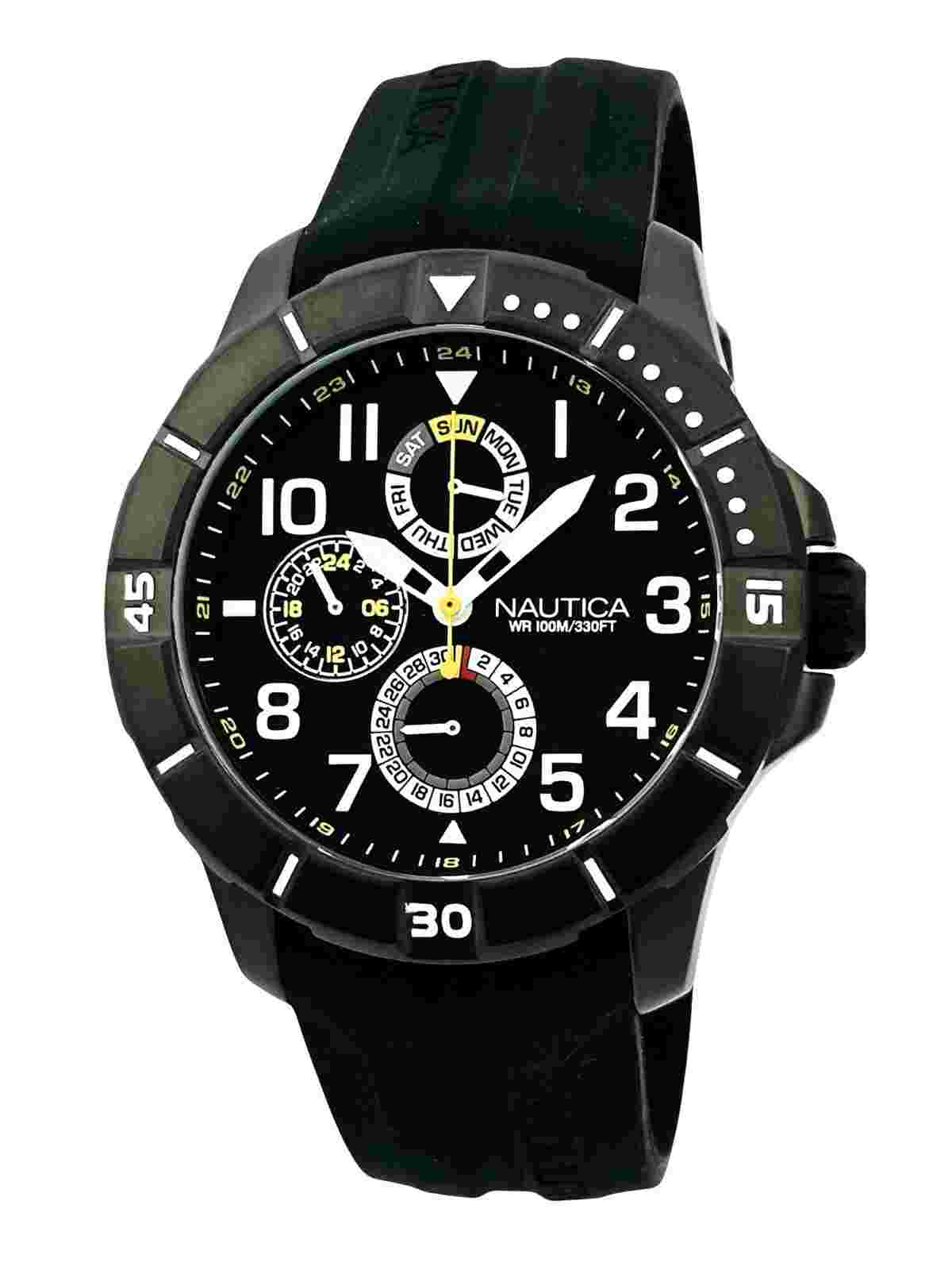 Nautica NAI13504G  Multifunction Black Stainless Steel Black Silicon Strap Watch