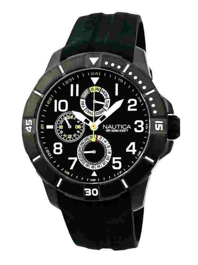 Nautica NAI13504G  Multifunction Black Stainless Steel Black Silicon Strap Watch